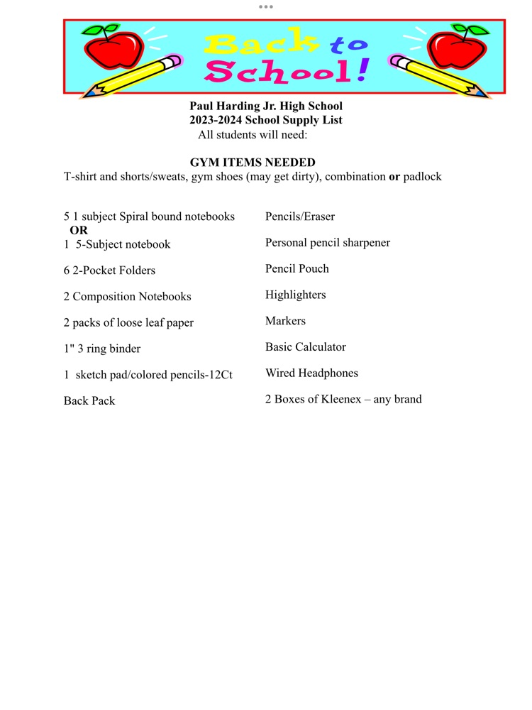 2023-24 School Supply List