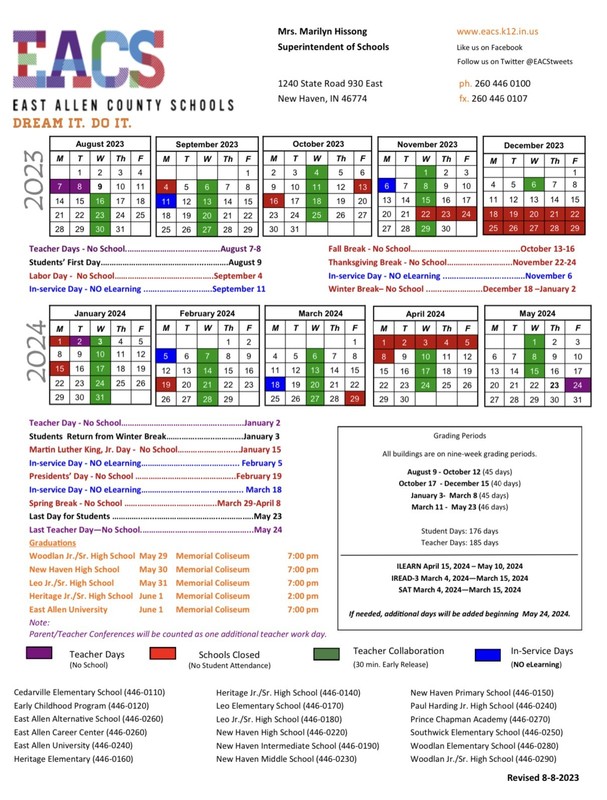2023-2024 EACS District Calendar | New Haven Intermediate